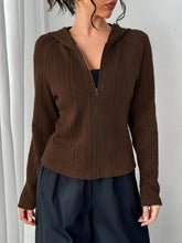 LIZAKOSHT  -  Texture Zip Up Long Sleeve Hooded Outerwear